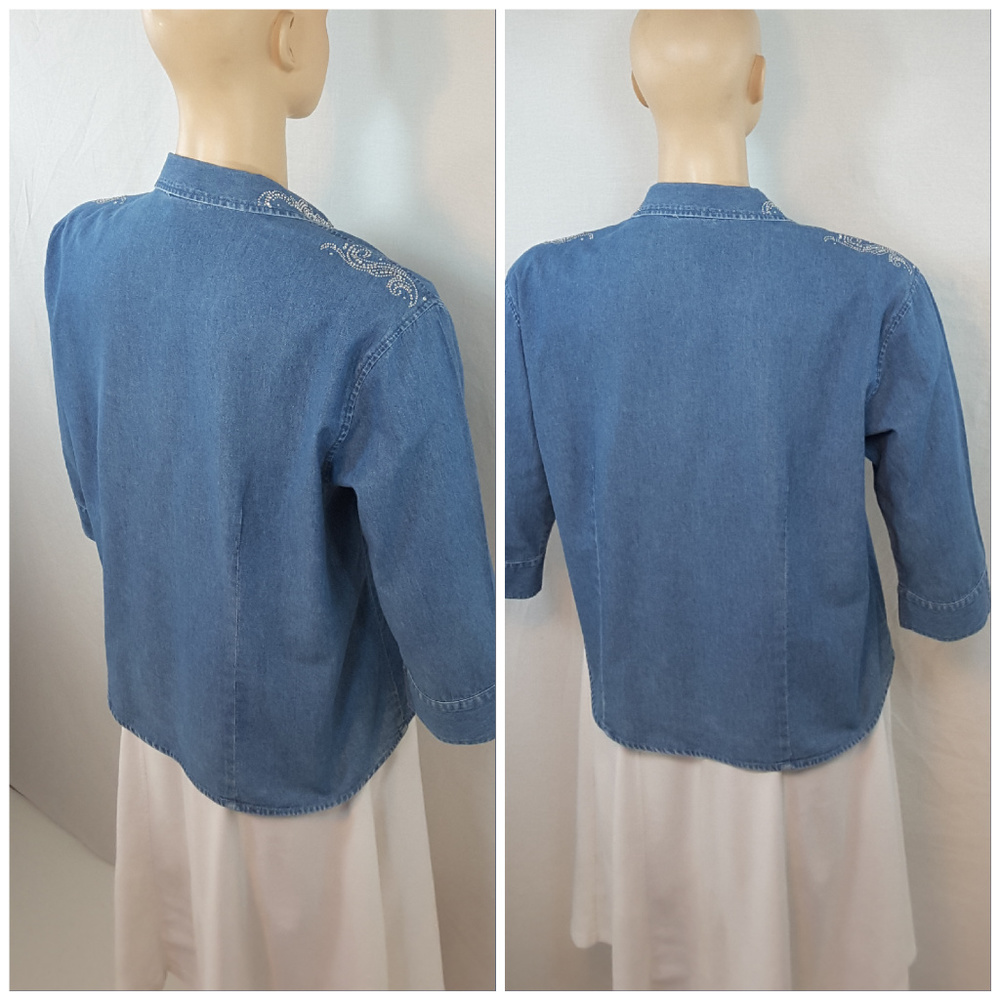 *PLUS* GET LUCKY, Denim Rhinestone Top, size 1X - Picture 4 of 8